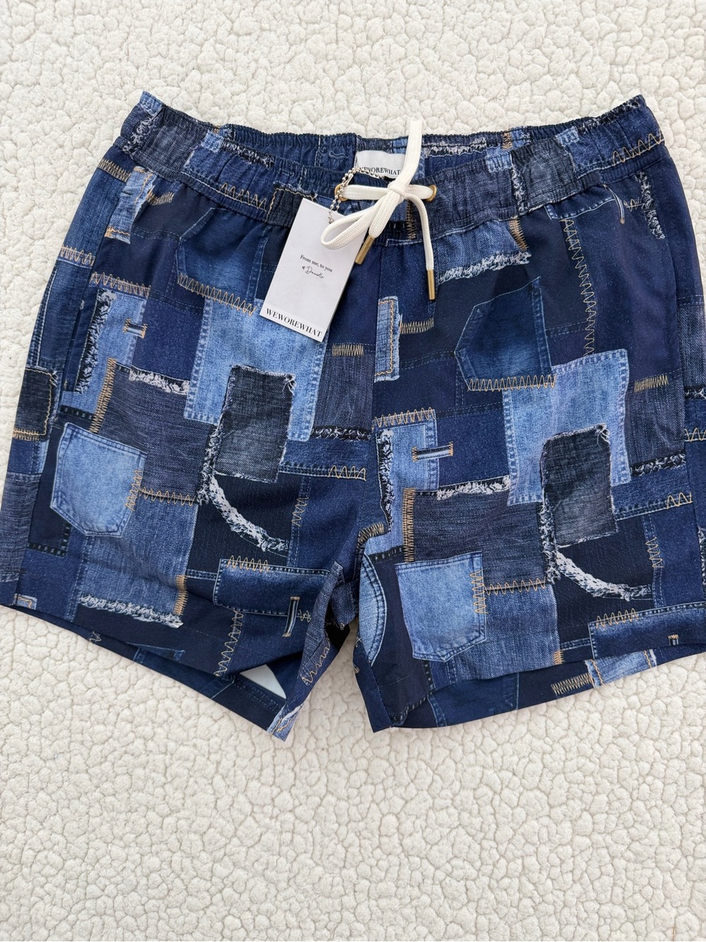 WeWoreWhat Patchwork Navy Swim Shorts